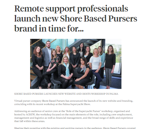 Remote support professionals launch new Shore Based Pursers brand in time for Mediterranean charter season