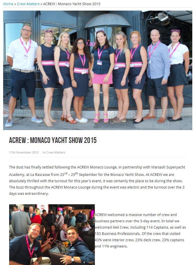 ACREW: Monaco Yacht Show 2015