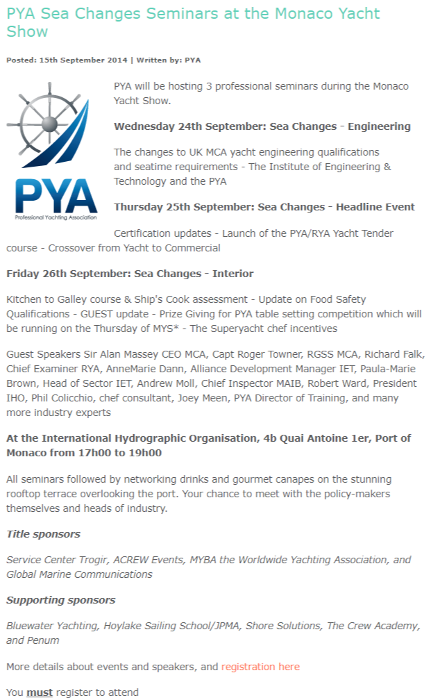 PYA Sea Changes Seminars at the Monaco Yacht Show