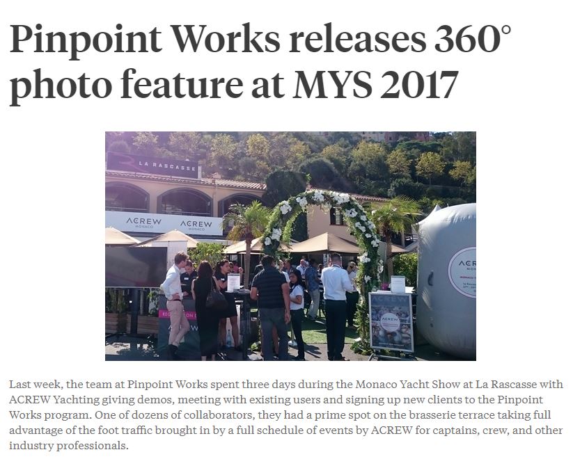 Pinpoint Works releases 360° photo feature at MYS 2017