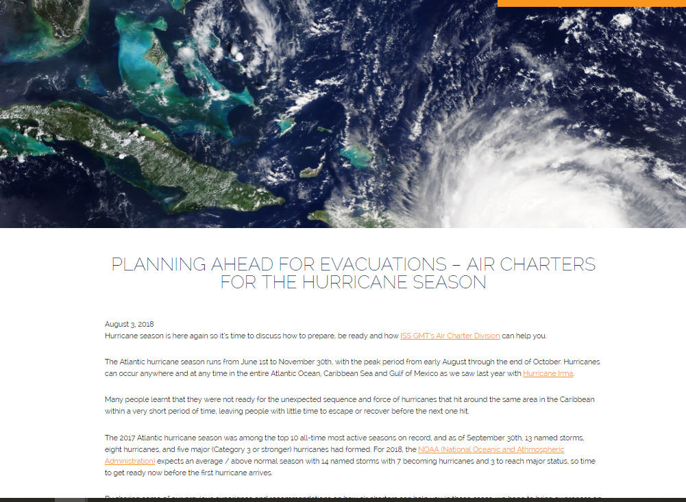 PLANNING AHEAD FOR EVACUATIONS – AIR CHARTERS FOR THE HURRICANE SEASON