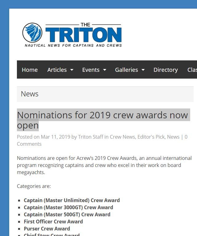 Nominations for 2019 Crew Awards now open